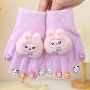 Manusi copii, model deosebit cu manseta elastica, accesorizate cu figurine super haioase, tematica feeling special, fetite, marime 6 – 12 ani, mov - Img 3