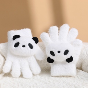 Manusi copii, model pufos cu manseta elastica, accesorizate cu figurine hazlii, tematica happy day, unisex, marime 6 – 10 ani, albe - Img 3