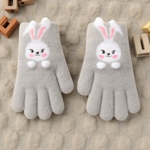 Manusi copii, model vesel cu manseta elastica, accesorizate cu iepuras, tematica cute bunny, unisex, marime 3 – 5 ani, gri - Img 3