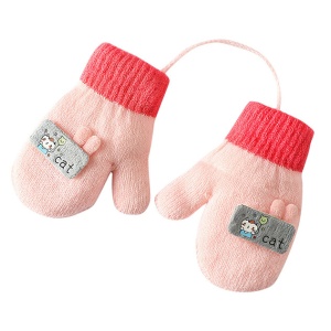 Manusi cu snur pentru copii, model calduros si vesel, tematica happy baby, marime 1 – 3 ani, roz deschis