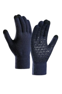 Manusi, model cu degete touch screen, tematica easy winter tech gloves, non – slip pe toata palma, unisex, marime universala, albastru navy