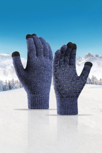 Manusi, model cu degete touch screen, tematica easy winter tech gloves, non – slip pe toata palma, unisex, marime universala, albastru navy - Img 4