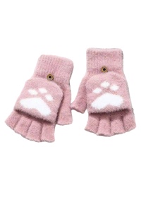 Manusi pentru adolescente pana in 18 ani, calduroase, model cu capat decapotabil si prindere cu nasture, tematica winter cat, marime universala, roz