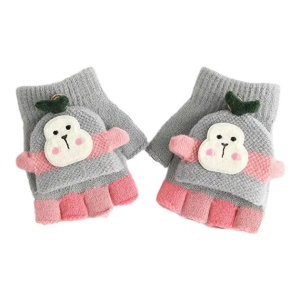 Manusi pentru copii, model cu degetele descoperite si capac decapotabil, prindere cu nasturel, accesorizate cu maimutica haioasa, manseta elastica, tematica happy winter, marime 3 – 6 ani, gri