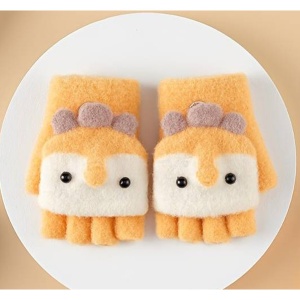 Manusi pentru copii, model cu degetele descoperite si capac decapotabil, accesorizate cu pinguini poznasi, tematica happy feet, marime 1 – 5 ani, galbene - Img 2