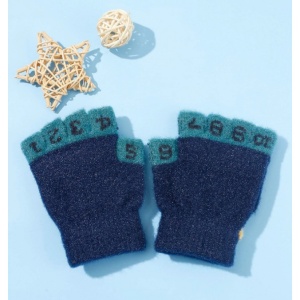 Manusi pentru copii, model cu degetele descoperite si numerotate, capac decapotabil prindere cu nasturel, manseta elastica, accesorizate cu puisor, tematica learn and play, marime 3 – 8 ani, albastru inchis - Img 3
