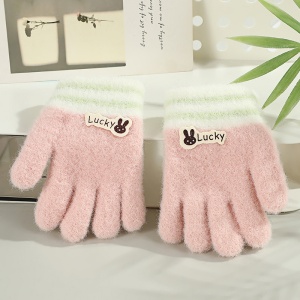 Manusi pentru copii, model pufos si vesel, manseta elastica cu detalii de contrast, tematica lucky bunny, unisex, marime 3 – 8 ani, roz - Img 3