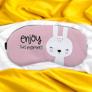 Masca de dormit, model cu animalute cute, rezerva cu gel, prindere elastica, tematica enjoy the moment, unisex, roz - Img 2
