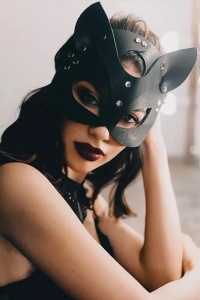 Masca sexy dama, model pisica obraznica cu urechiuse si accesorii metalice, reglabila, tematica dirty kitty, neagra - Img 3