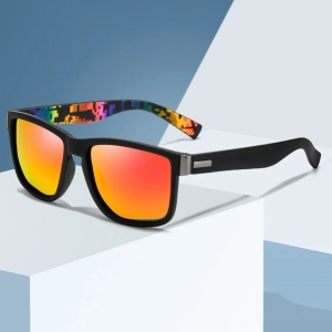 Ochelari de soare pentru barbati, model cool masculin, tematica fashion summer, marime universala, portocalii cu multicolor - Img 4