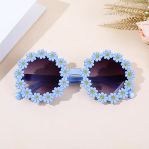 Ochelari de soare pentru copii, model pentru fetite cu floarea soarelui summer vibe, marime universala, albastri - Img 3