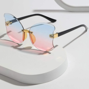 Ochelari de soare pentru copii, model pentru fetite fluturas, gradient, marime universala, albastri - Img 3