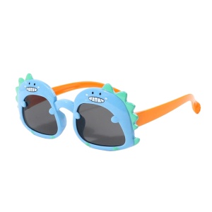 Ochelari de soare pentru copii, unisex, model cu dinozaur prietenos, tematica dino world, marime universala, albastri