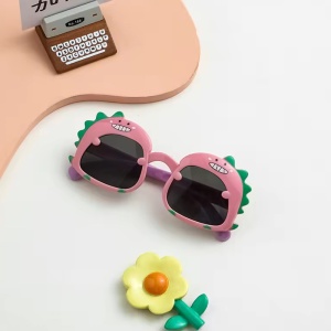Ochelari de soare pentru copii, unisex, model cu dinozaur prietenos, tematica dino world, marime universala, roz - Img 2