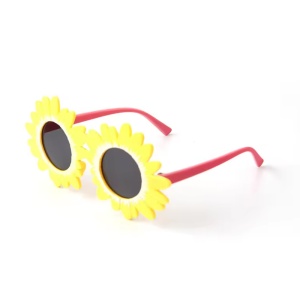Ochelari de soare pentru copii, unisex, model cu floarea soarelui, tematica beautiful sun flower, marime universala, galbeni