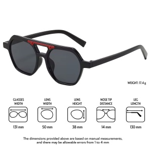 Ochelari de soare pentru copii, unisex, model cu rama chic, detaliu de contrast, tematica cool summer, marime universala, negri - Img 4