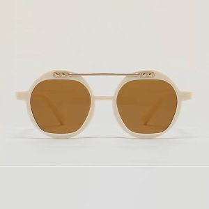 Ochelari de soare pentru copii, unisex, model cu rama fashion, cu accesoriu cool nerdy, tematica party summer, marime universala, albi - Img 2