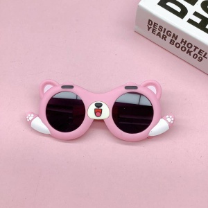 Ochelari de soare pentru copii, unisex, model cu ursulet prietenos, tematica teddy the friendly buddy, marime universala, roz - Img 4