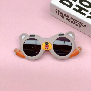 Ochelari de soare pentru copii, unisex, model cu ursulet prietenos, tematica teddy the friendly buddy, marime universala, gri - Img 2