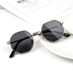 Ochelari de soare pentru copii, unisex, model fashion cu rama metalica, marime universala, negri cu argintiu - Img 3