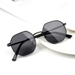 Ochelari de soare pentru copii, unisex, model fashion cu rama metalica, marime universala, negri - Img 2