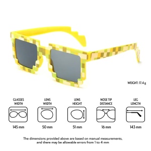 Ochelari de soare pentru copii, unisex, model pixelat, tematica cool gamer, marime universala, galbeni - Img 4