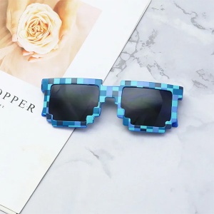 Ochelari de soare pentru copii, unisex, model pixelat, tematica cool gamer, marime universala, albastri - Img 2