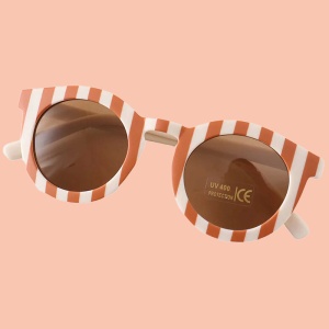 Ochelari de soare pentru copii, unisex, model vintage, rama cu imprimeu, tematica fashion summer, marime universala, maro - Img 3