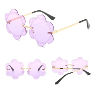 Ochelari de soare pentru femei, model cu floare, tematica I love retro flower, marime universala, mov - Img 3