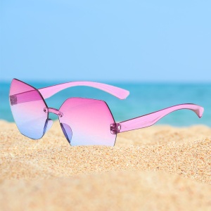 Ochelari de soare pentru femei, model pentru petrecareti, tematica dance with me, marime universala, mov cu albastru - Img 2