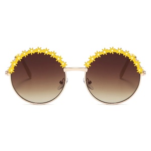 Ochelari de soare pentru fetite, model rotund accesorizat cu floricele, tematica glamour summer, marime universala, galbeni - Img 2