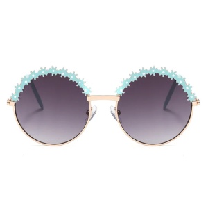 Ochelari de soare pentru fetite, model rotund accesorizat cu floricele, tematica glamour summer, marime universala, albastri - Img 3