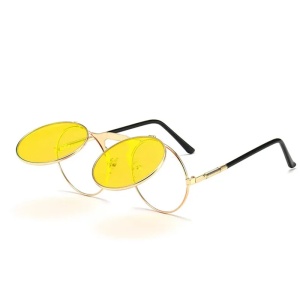 Ochelari de soare unisex, model misterios rotund, tematica crazy scientist, marime universala, galbeni - Img 3