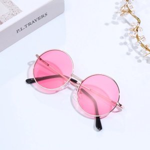 Ochelari de soare unisex, model retro rotund, tematica mistery cool, marime universala, roz - Img 2