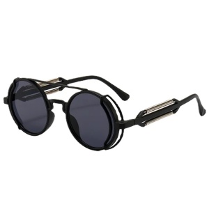 Ochelari de soare unisex, model rotund cu rama speciala, tematica steampunk summer dream, marime universala, negri