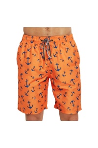 Pantaloni scurti de baie tip sort, barbati, imprimeu cu motive nautice ancora, model cool sailing summer, uscare rapida, portocaliu - Img 4