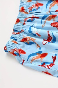 Pantaloni scurti de baie tip sort, barbati, model cu peste koi si delfini, imprimeu grafic lumea acvatica, prindere cu snur, tematica wild sea, uscare rapida, albastri - Img 4