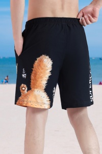 Pantaloni scurti de baie tip sort, barbati, model super cat, imprimeu pisica nebuna, uscare rapida, negru - Img 2