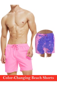 Pantaloni scurti de baie tip sort, barbati, roz, cameleon, uscare rapida - Img 3