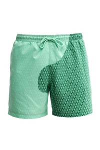 Pantaloni scurti de baie tip sort, barbati, verde, cameleon, imprimeu geometric romburi, uscare rapida