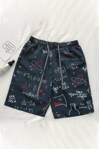 Pantaloni scurti de baie tip sort, geek, barbati, negru, imprimeu formule matematica si chimie, uscare rapida - Img 2