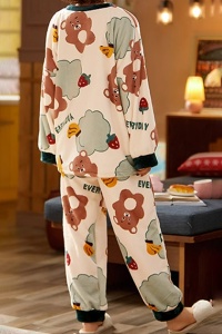 Pijama dama, set 2 piese, bluza maneca lunga si pantaloni lungi, model pufos si calduros, tematica I love bears, verde - Img 2