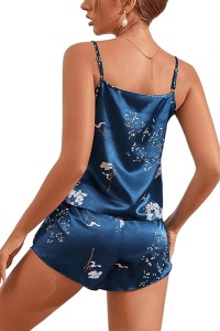 Pijama sexy dama, set 2 piese, top senzual bretele reglabile si pantaloni scurti, model casual dream flowers, albastra - Img 2