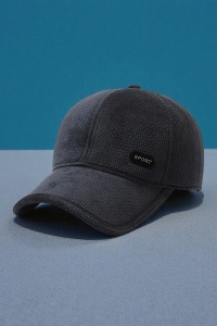 Sapca de barbati, cozoroc curbat, acoperitori pentru urechi, model confortabil, tematica refined look, marime universala, gri inchis - Img 2