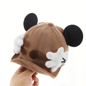Sapca pentru copii, accesorizata cu elemente haioase, cozoroc curbat, model vesel, tematica little mouse, 3 luni – 3 ani, maro inchis - Img 2