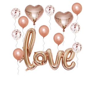 Set 13 baloane indragostiti, decor „Love“, simple si cu confeti, bronz