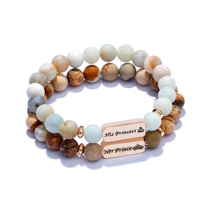 Set 2 bratari cuplu, din pietre naturale semipretioase, his princess her prince, creata manual, , unisex