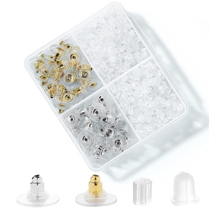 Set 500 bucati, dopuri pentru bijuterii tip cercei, modele variate pentru prinderi diferite, tematica be safe and organized, multicolor