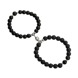 Set bratari cuplu cu magnet, roca semipretioasa, negre, unisex