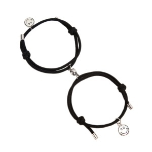 Set bratari cuplu cu magnet, tip sfoara, smiley face, negre